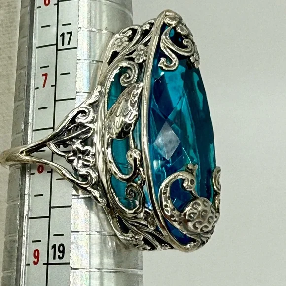Bali Legacy Caribbean Quartz Peacock Ring 26.25ct Sterling Silver Size 9 NWT - Picture 15 of 17